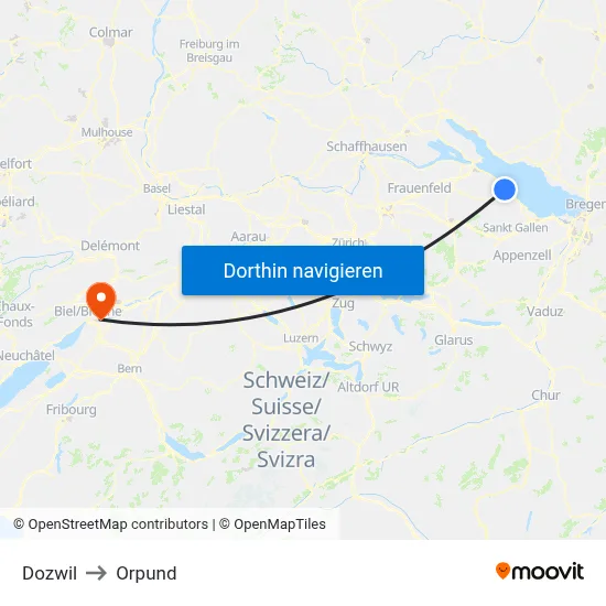 Dozwil to Orpund map