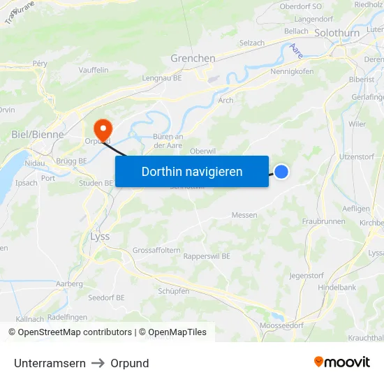 Unterramsern to Orpund map