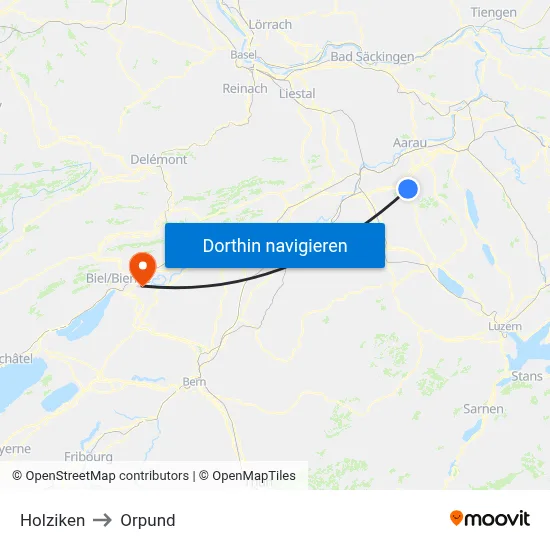 Holziken to Orpund map