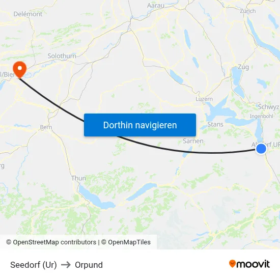 Seedorf (Ur) to Orpund map