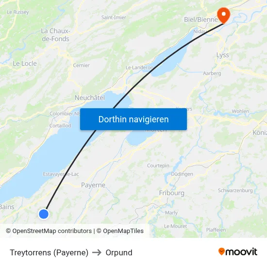 Treytorrens (Payerne) to Orpund map
