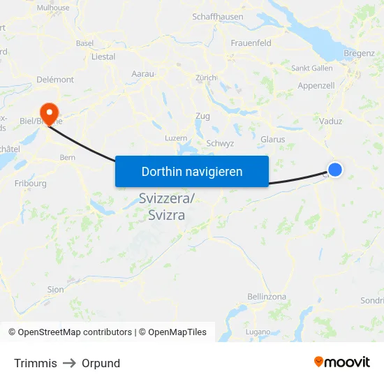 Trimmis to Orpund map