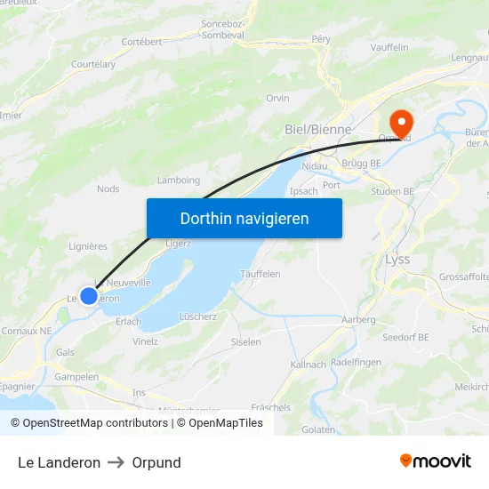 Le Landeron to Orpund map