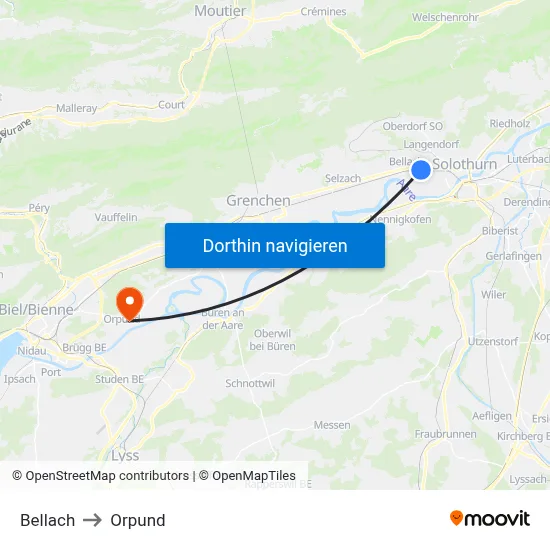 Bellach to Orpund map