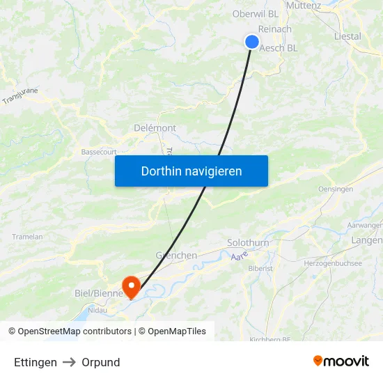 Ettingen to Orpund map