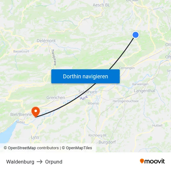 Waldenburg to Orpund map