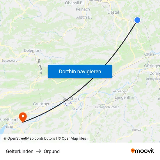 Gelterkinden to Orpund map