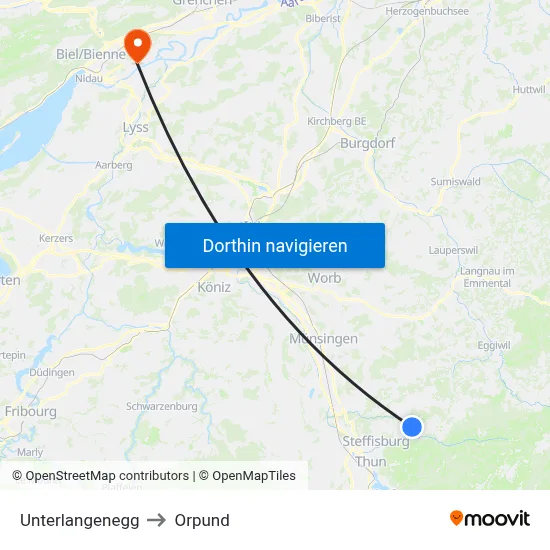 Unterlangenegg to Orpund map