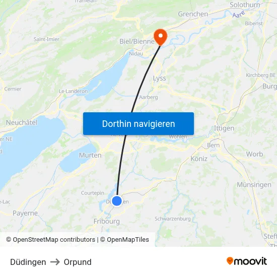 Düdingen to Orpund map