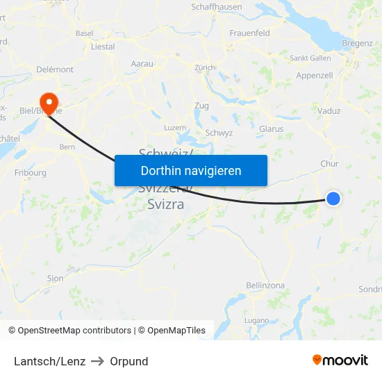 Lantsch/Lenz to Orpund map