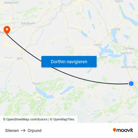 Silenen to Orpund map