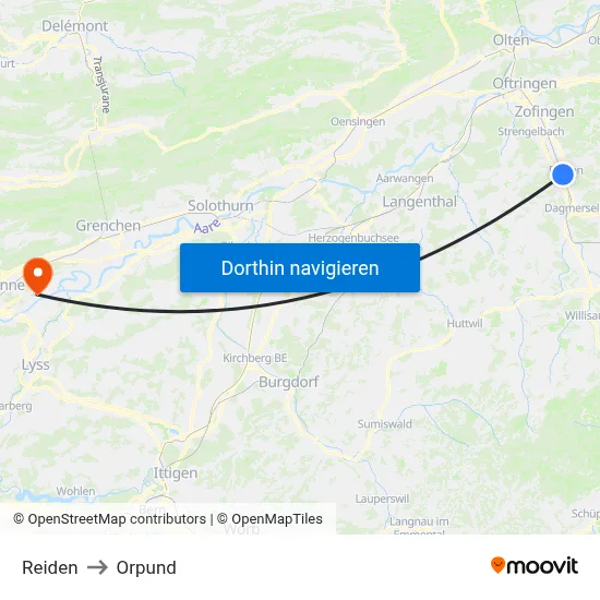 Reiden to Orpund map