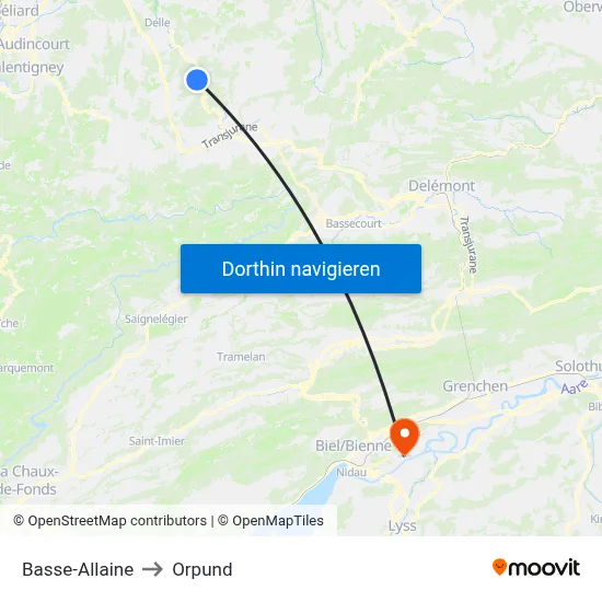 Basse-Allaine to Orpund map