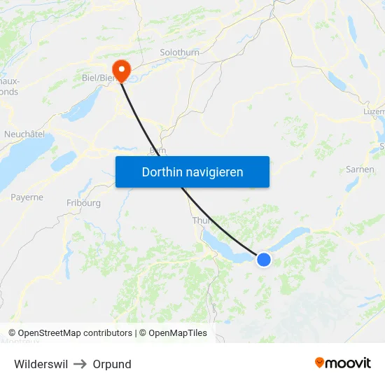Wilderswil to Orpund map