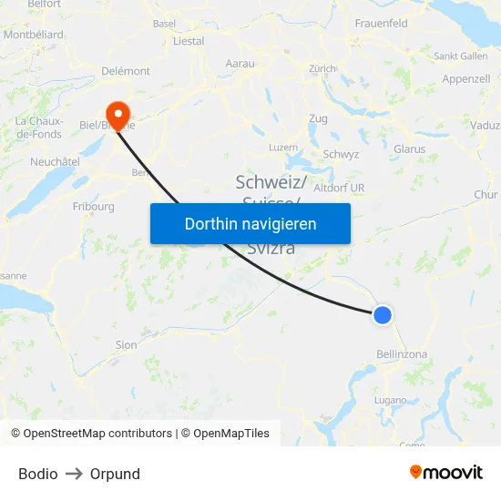 Bodio to Orpund map