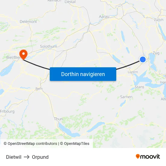 Dietwil to Orpund map