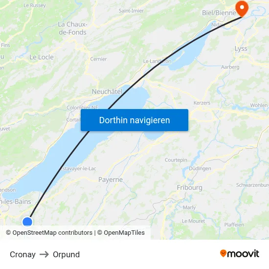 Cronay to Orpund map