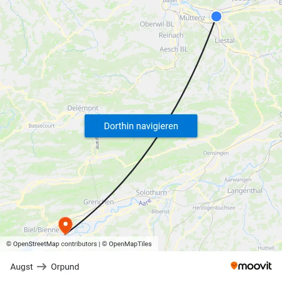 Augst to Orpund map