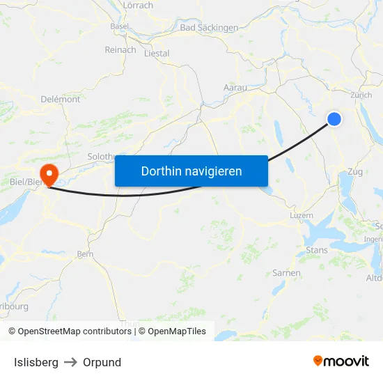 Islisberg to Orpund map