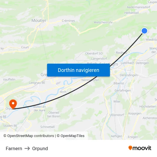 Farnern to Orpund map