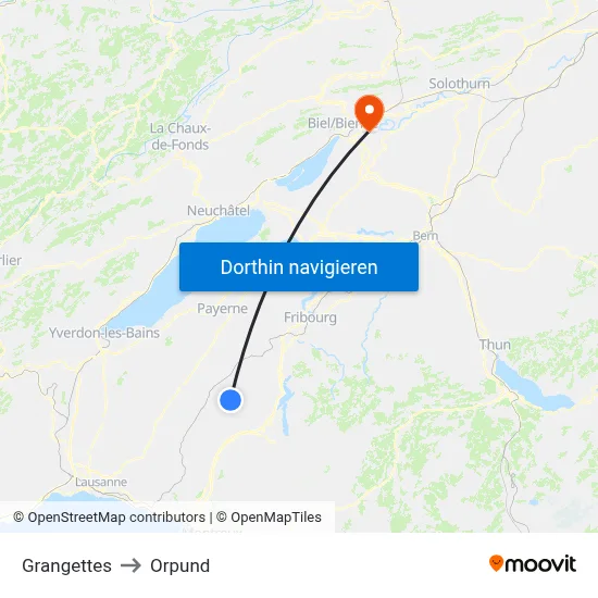 Grangettes to Orpund map