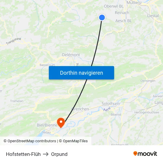 Hofstetten-Flüh to Orpund map
