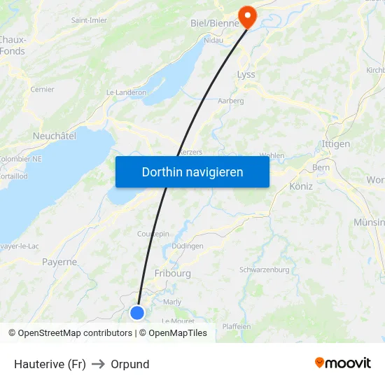 Hauterive (Fr) to Orpund map