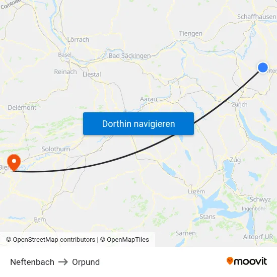 Neftenbach to Orpund map