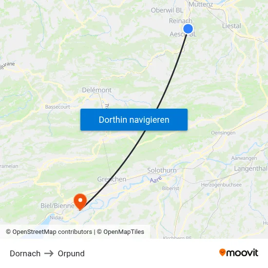 Dornach to Orpund map