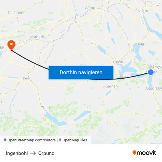 Ingenbohl to Orpund map