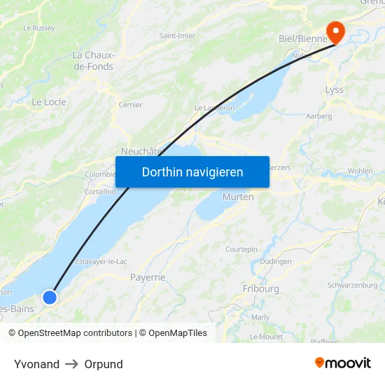 Yvonand to Orpund map