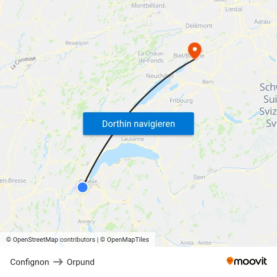 Confignon to Orpund map