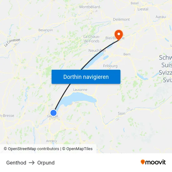 Genthod to Orpund map