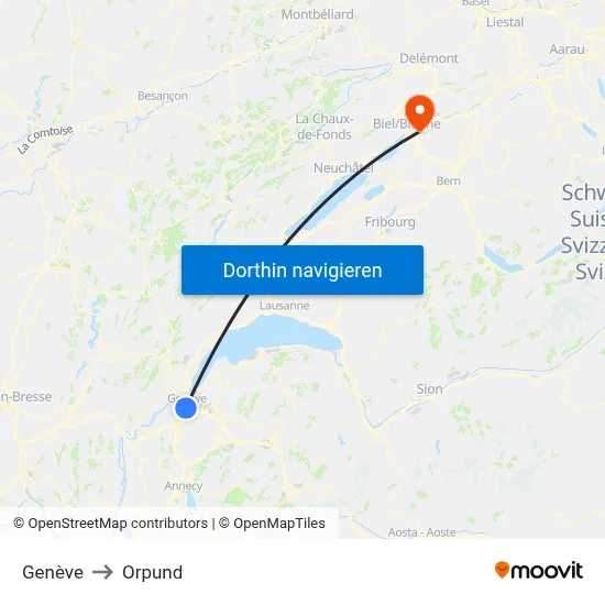 Genève to Orpund map