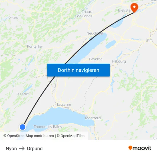 Nyon to Orpund map