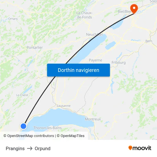 Prangins to Orpund map