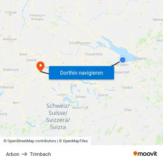 Arbon to Trimbach map