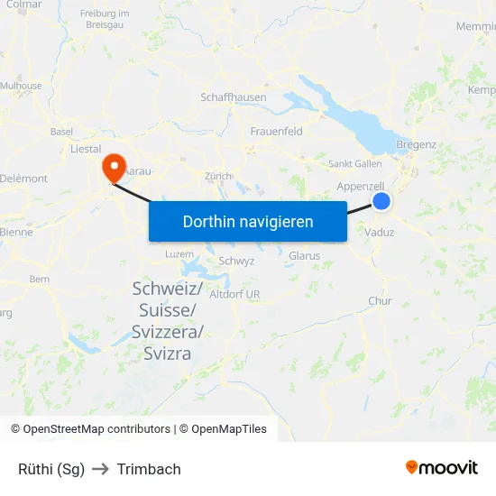 Rüthi (Sg) to Trimbach map