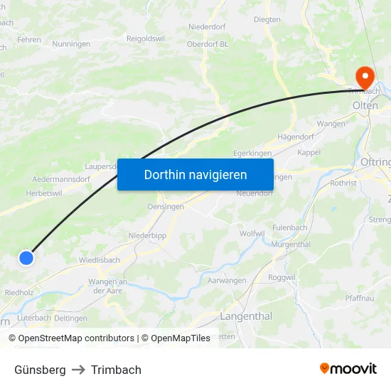 Günsberg to Trimbach map