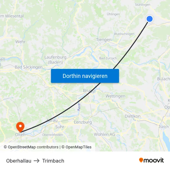 Oberhallau to Trimbach map