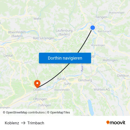 Koblenz to Trimbach map