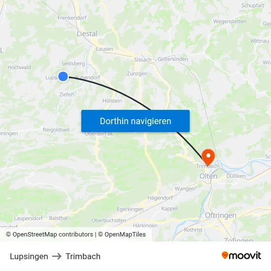 Lupsingen to Trimbach map
