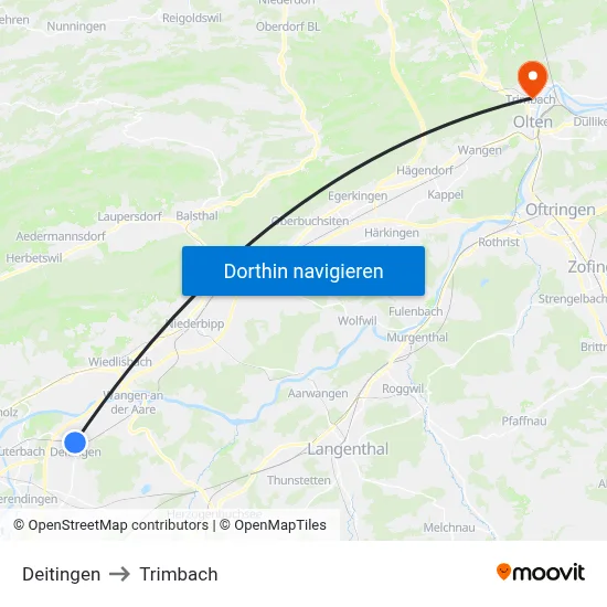 Deitingen to Trimbach map