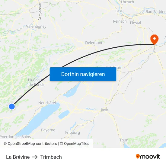 La Brévine to Trimbach map