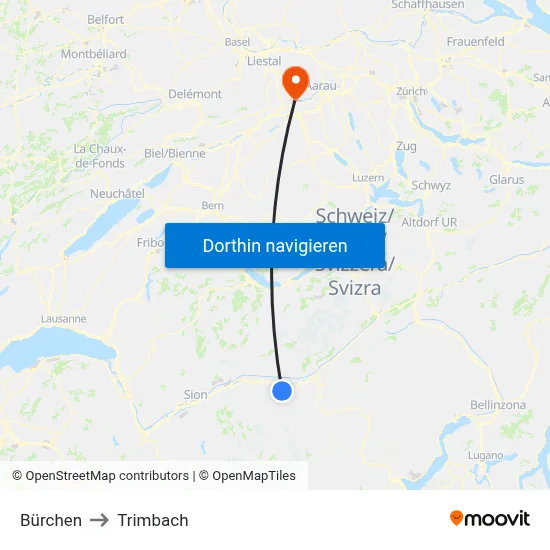 Bürchen to Trimbach map
