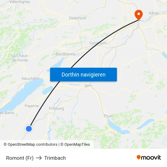 Romont (Fr) to Trimbach map