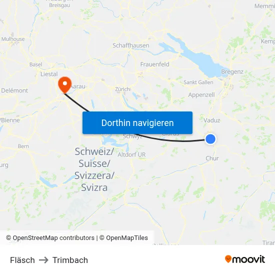 Fläsch to Trimbach map