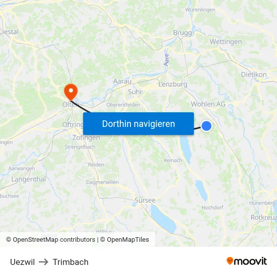 Uezwil to Trimbach map