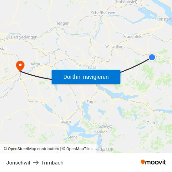 Jonschwil to Trimbach map