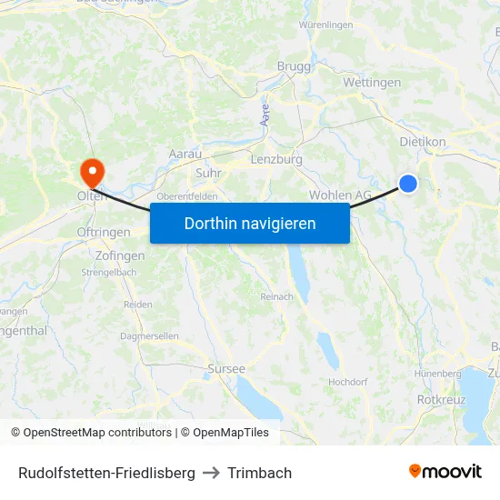 Rudolfstetten-Friedlisberg to Trimbach map